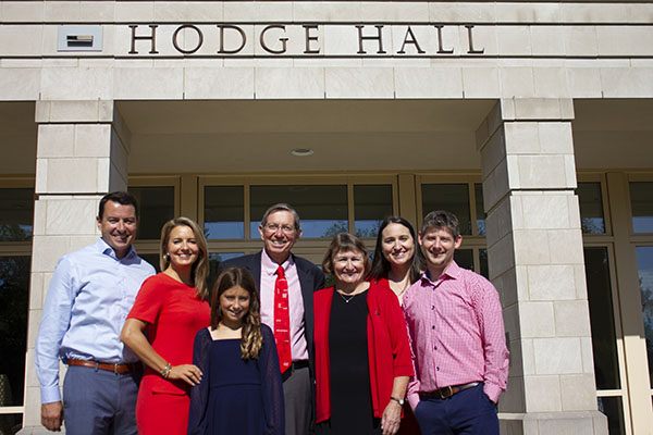 Hodge family in front of Hodge Hall